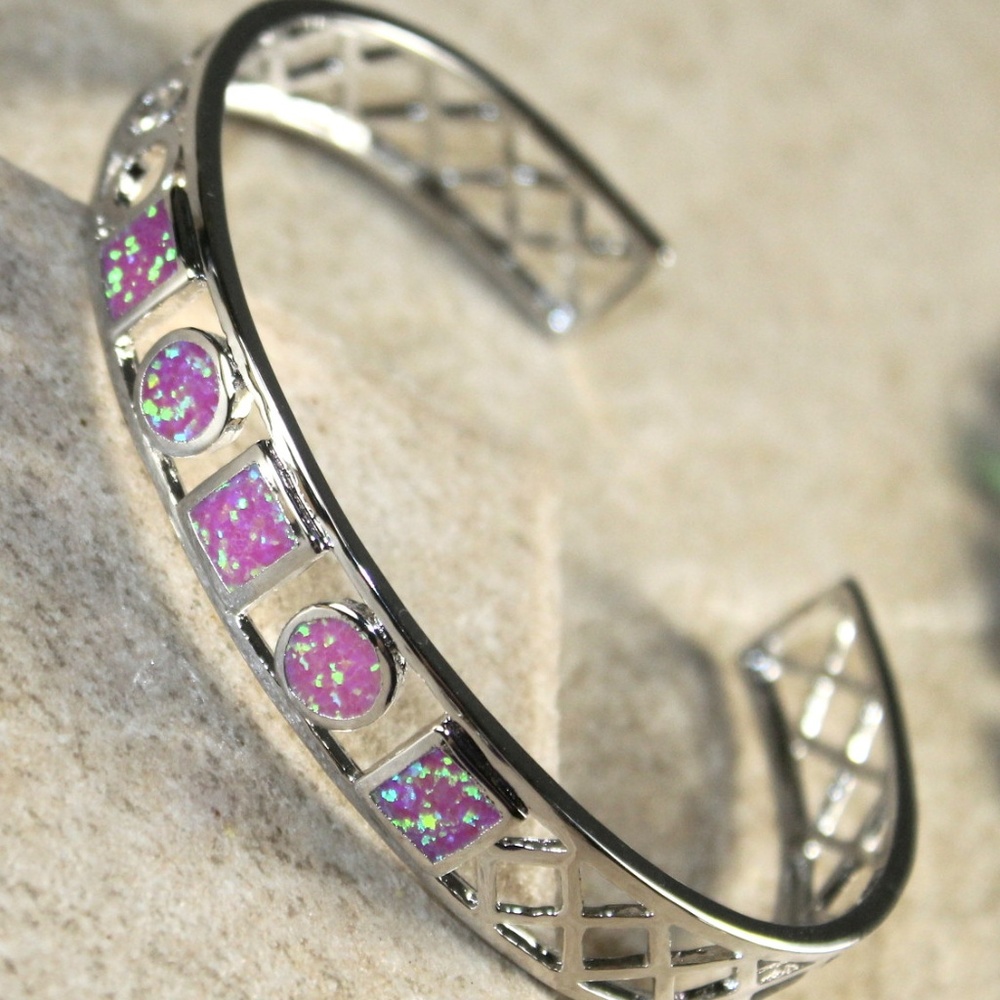 Pink Fire Opal Silver Bracelet Cuff